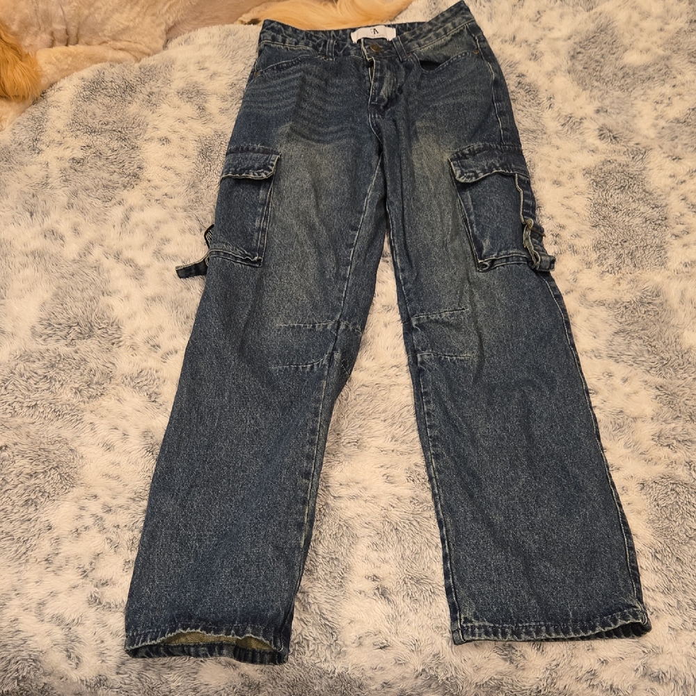 Women Blue Cargo Jeans